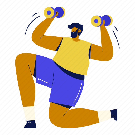 Workout with dumbbells, fitness, gym, dumbbell, strength, workout, healthy life illustration - Download on Iconfinder