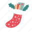 stocking, socks, christmas, gift, mistletoe, winter, noel 