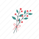 berries, christmas, bow, branch, floral, winter, noel