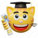cat, diploma, graduation, emoticon, illustration, social media, sticker, face, expresion, emoji, message, chat, conversation, smiley 