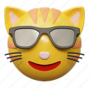 cat, glasses, emoticon, illustration, social media, sticker, face, expresion, emoji, message, chat, conversation, smiley 