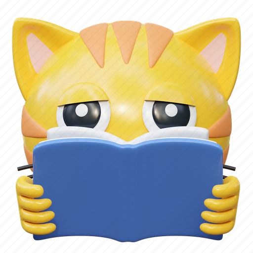 Cat, reading, book, emoticon, 3d, icon, illustration 3D illustration - Download on Iconfinder