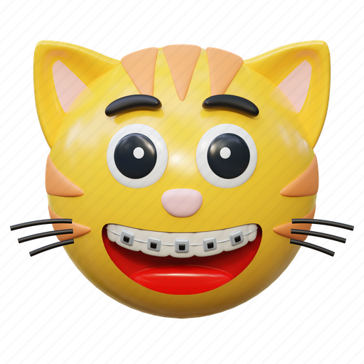 Cat, smile, with, braces, emoticon, illustration, social media 3D illustration - Download on Iconfinder