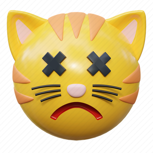 Dead, cat, emoticon, illustration, social media, sticker, face 3D illustration - Download on Iconfinder