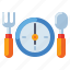 breakfast, time, clock, spoon, fork 