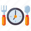 dinner, time, clock, spoon, fork 