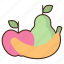 fruits, banana, red apple, pear 