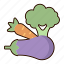 vegetables, eggplant, aubergine, broccoli, carrot