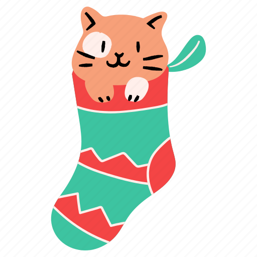 Cat, christmas sock, hiding, new year, christmas, animal, stocking illustration - Download on Iconfinder