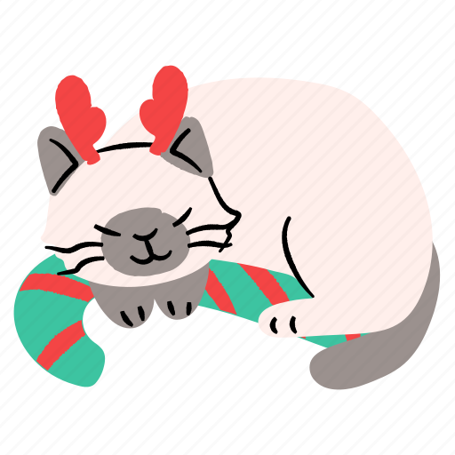 Cat, sleeping, nap, new year, christmas, pet, candy cane illustration - Download on Iconfinder