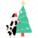 cat, christmas tree, decorating, christmas decoration, new year, party, christmas 