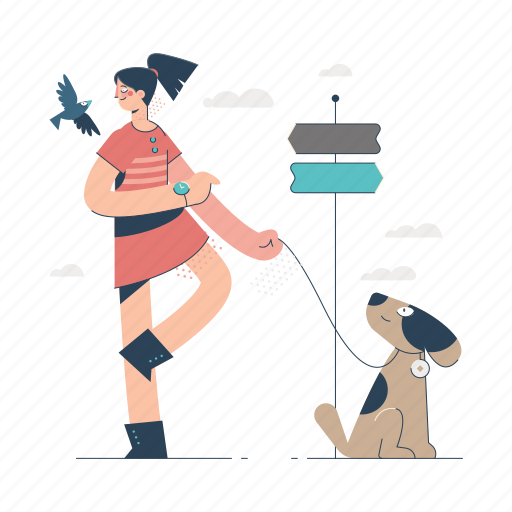 Animals, pets, woman, dog, walk, direction, navigation illustration - Download on Iconfinder