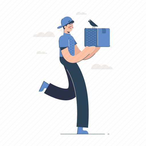 Delivery, man, shipping, box, package, bird illustration - Download on Iconfinder