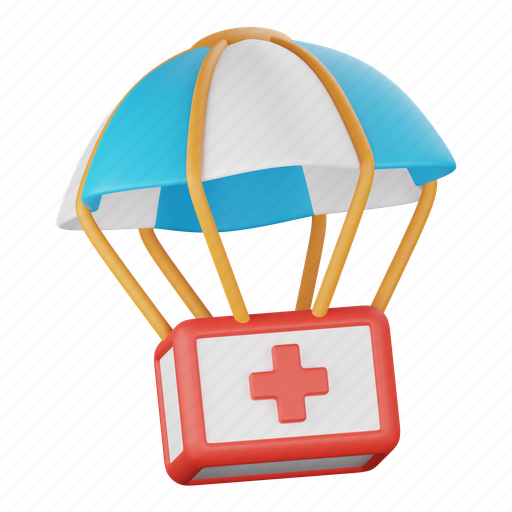 Airdrop, supply, first, aid, kit, charity, donation 3D illustration - Download on Iconfinder