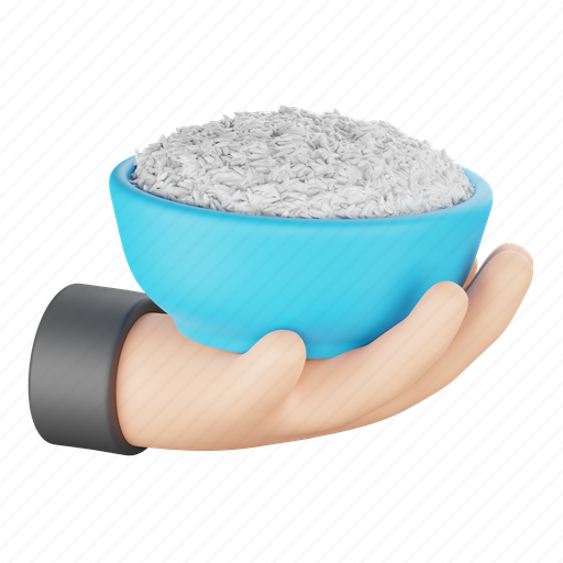 Rice, food, bowl, grain, charity, donation, fundraising 3D illustration - Download on Iconfinder