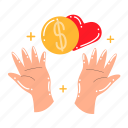 money donation, money, coin, heart, hands, charity, donation, international day of charity