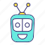 chat bot, chatbot, head, laughing, robot, robotics, square 