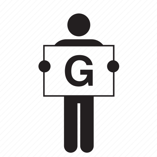 Banner, board, g, holding, letter, man, sign icon - Download on Iconfinder
