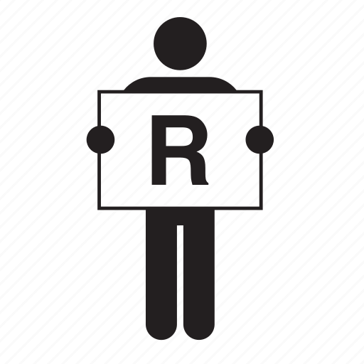 Banner, board, holding, letter, man, r, sign icon - Download on Iconfinder