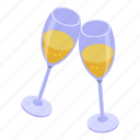 champagne, glass, cheers, isometric 
