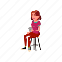 child, lady, sitting, chair, tablet, school, student, education
