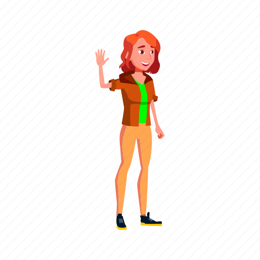 Child, redhead, girl, waving, hand, friend, school icon - Download on Iconfinder
