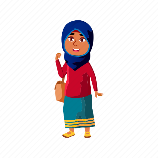 Child, happy, arab, girl, bag, university, go icon - Download on Iconfinder