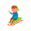 child, happy, cute, boy, riding, sleigh, from, hill 