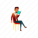 child, young, latin, man, sitting, chair, reading, high