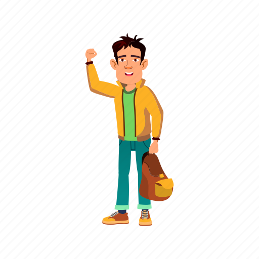 Child, boy, student, backpack, showing, university, power icon - Download on Iconfinder