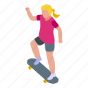girl, skateboarding, isometric