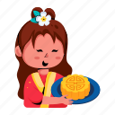 mooncake, chinese cake, chinese dessert, lunar cake, chinese girl