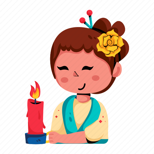Holding candle, decorative candle, chinese girl, chinese celebration, chinese woman illustration - Download on Iconfinder