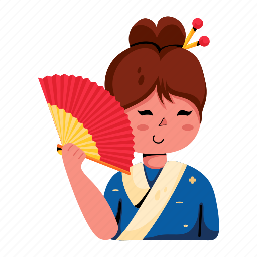 Chinese girl, hand fan, chinese fan, chinese woman, chinese lady illustration - Download on Iconfinder