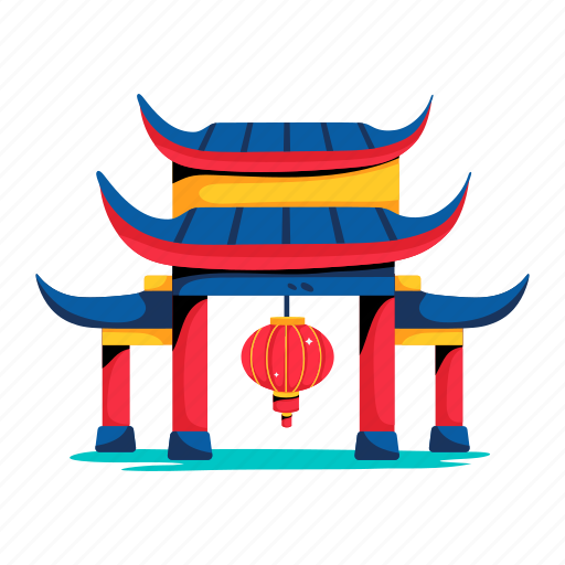 Chinese gate, paifang, chinese landmark, chinese building, temple gate illustration - Download on Iconfinder