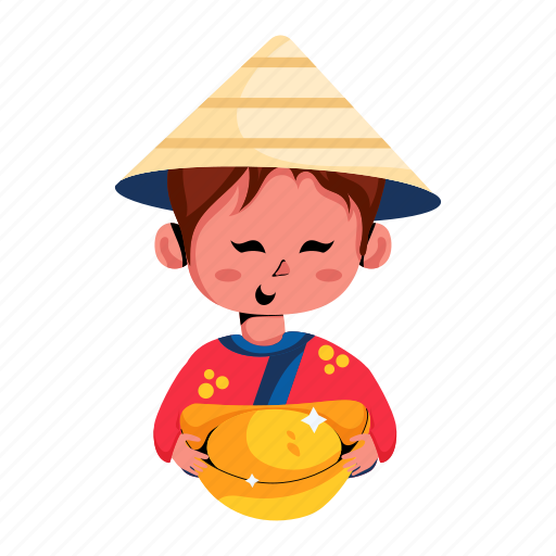 Chinese ingot, chinese gold, chinese boy, chinese man, gold bullion illustration - Download on Iconfinder