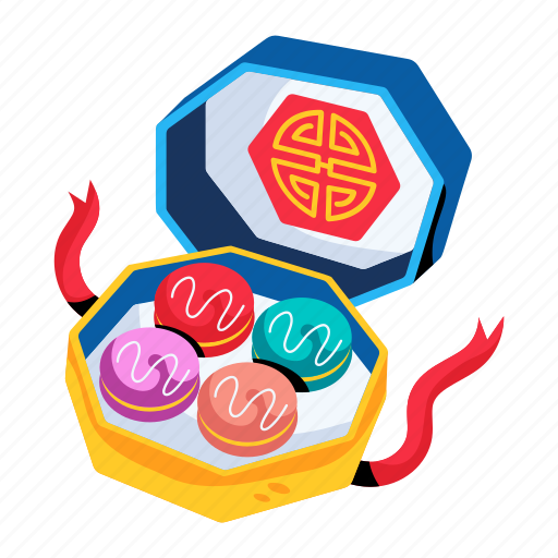 Sweets box, chinese sweets, festive sweets, macarons, goodies box illustration - Download on Iconfinder