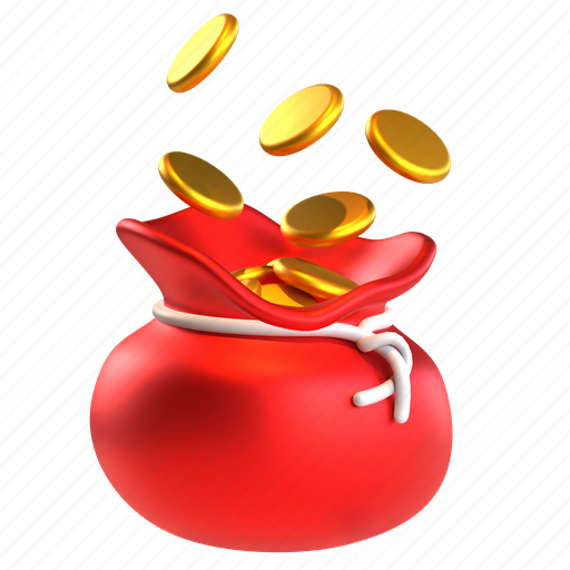 Chinese, gold, coins, bag, 3d, business, red 3D illustration - Download on Iconfinder