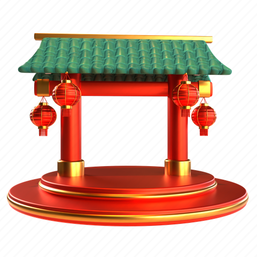 Chinese, temple, gate, lantern, podium, religion, landmark 3D illustration - Download on Iconfinder