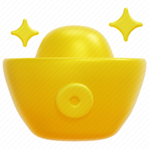 Gold, ingot, chinese, new, year, cultures, shiny 3D illustration - Download on Iconfinder