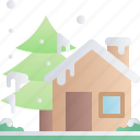 winter, snow, season, cottage, house, home, hut