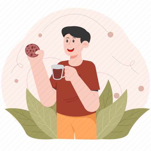 Man, enjoying, chocolate, cake, hot drink, breakfast, drink icon - Download on Iconfinder