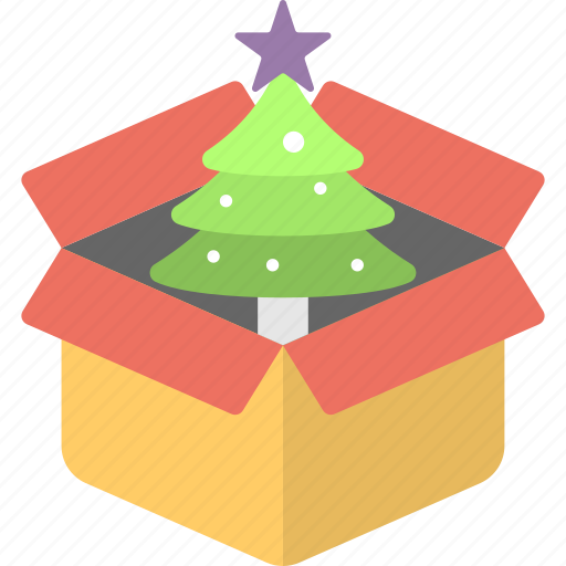 Christmas celebration, christmas gift, christmas tree, present delivery, spruce in box icon - Download on Iconfinder