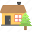 christmas celebration, christmas house, decorated lodge, home, hut 