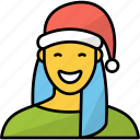 woman, avatar, girl, santa hat, female, happy face