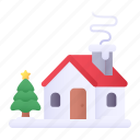 christmas tree, christmas, cabin, holiday, house