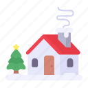 christmas, cabin, holiday, house, christmas tree