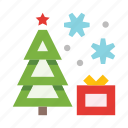 gift, present, box, snowfall, celebration, christmas tree