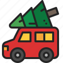 pine, tree, car, carrying, delivery, transport, christmas