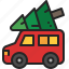 pine, tree, car, carrying, delivery, transport, christmas 